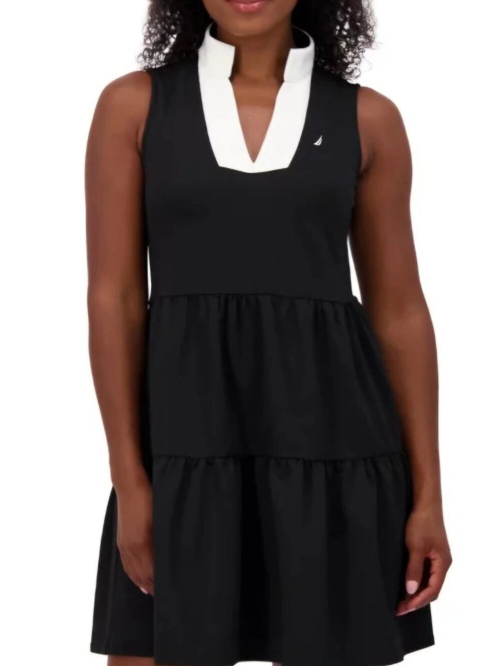 Nautica Jeans Women's Tiered Collar Sleeveless Mini Dress, Black, Size L